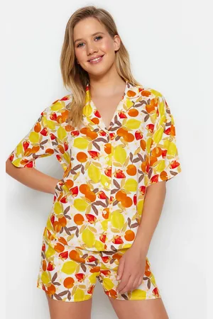 Trendyol Multicolored Fruit Printed Viscose Shirt-Shorts, Woven Pajamas Set