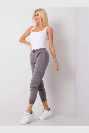 Fashionhunters NEBERETE MĚ Šedé bavlněné tepláky se stahovací šňůrkou