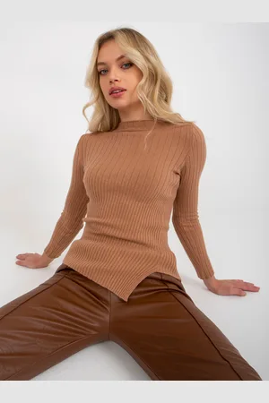 COCO ANGELO Velbloudí, asymetrický, pruhovaný svetr