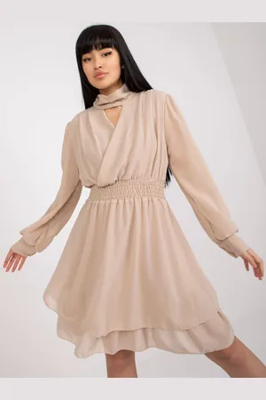 Och Bella Vzdušné, béžové koktejlové šaty s mini délkou