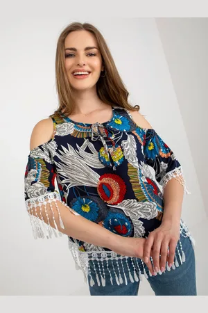 Factory Price Tmavě modrá letní halenka s potiskem a třásněmi
