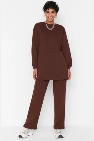 Trendyol Brown Oversize Crew Neck Basic Knitted Tracksuit