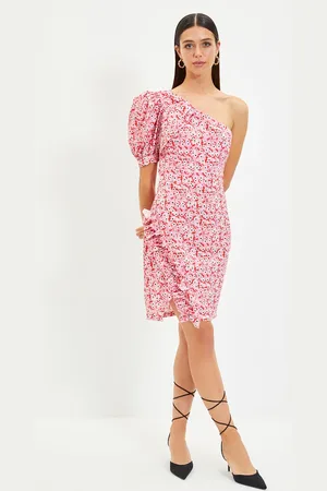 Trendyol Multicolored One Shoulder Poplin Elegant Evening Dress