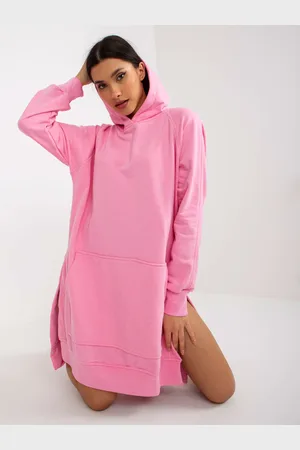 Ex moda Růžové basic oversize mikinové šaty s kapsičkou