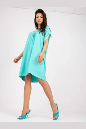 Italy Moda Mint volné oversize šaty s výstřihem do V