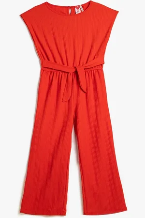 Koton Girls Full Length Sleeveless Round Neck Tie Detailed Jumpsuit 3skg80060ak