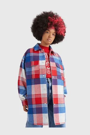 Tommy Hilfiger Červeno-modrá dámská kostkovaná svrchní košile Tommy Jeans - Dámské