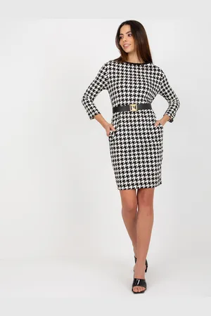 Och Bella Černobílé elegantní koktejlové šaty s páskem