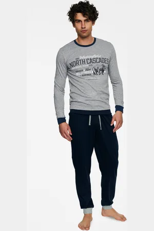HENDERSON BARACCO Pyžamo Beast 40034-90X Šedá Melange-Navy Modrá Melange Grey-Navy