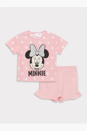 LC Waikiki Crew Neck Short Sleeve Minnie Mouse Printed Baby Girl T-Shirt and Shorts 2-Set