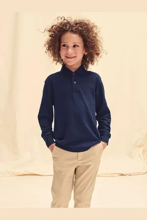 Fruit Of The Loom Navy blue long sleeve polo shirt