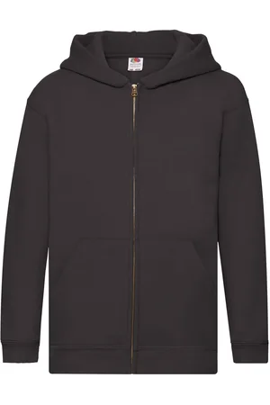 Fruit Of The Loom Black Kids Hoodie Zip Through Hooded Sweat
