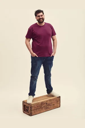Fruit Of The Loom Burgundské pánské tričko z česané bavlny Iconic s rukávem