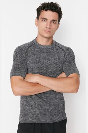 Trendyol Anthracite Slim Crew Neck bezešvé sportovní tričko
