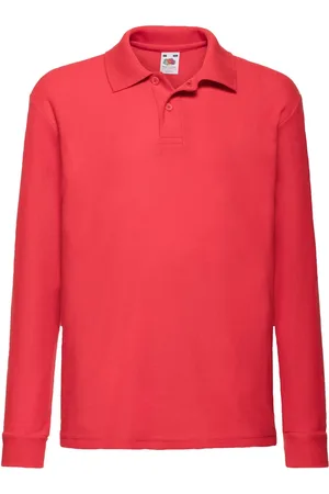 Fruit Of The Loom Red Long Sleeve Polo Shirt