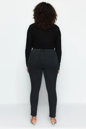 Trendyol Curve Anthracite High Waist Flexibilní úzké džíny