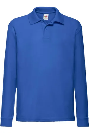 Fruit Of The Loom Blue Long Sleeve Polo Shirt