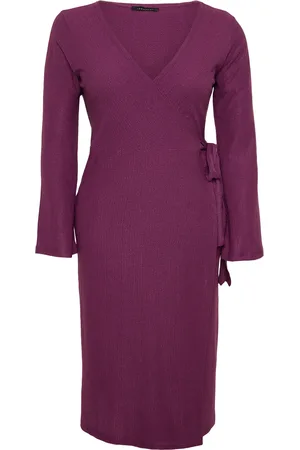 Trendyol Curve Dark Purple Double Breasted Midi Knitted Dress
