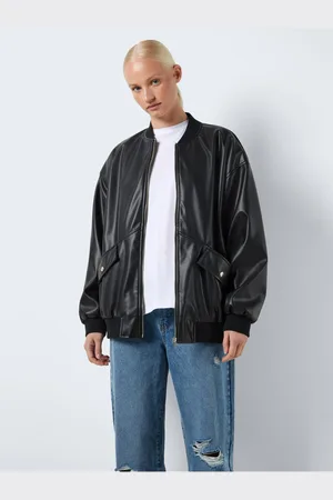 Noisy May Černý dámský koženkový oversize bomber Ronja - Dámské