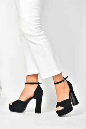 Fox Black Nubuck Platform Thick Heeled Evening Dress Shoes