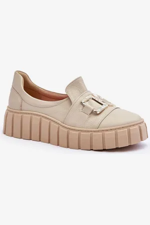 Lewski Shoes Dámské kožené polobotky na platformě Beżowe Lewski 3398