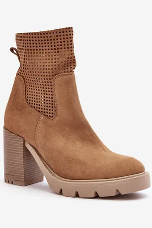 Lewski Shoes Dámské kůží síťované boty na podpatku Camel Lewski 3386
