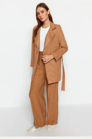 Trendyol Vlněný kabát Camel Beltted Cachet