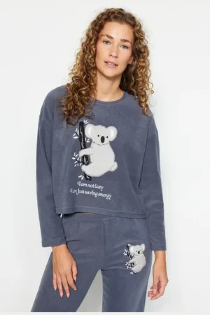 Trendyol Fleecová košile s tričkem a pleteným pyžamem se vzorem koala