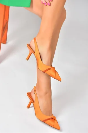 Fox Orange Satin Fabric Heeled Women