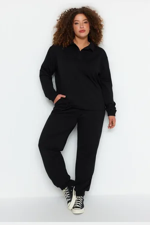 Trendyol Curve Black Thin Knitted Tracksuit Set