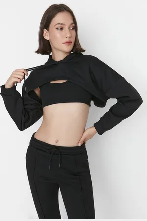Trendyol 3-dílný černý crop mikina, sportovní podprsenka a tepláky sportovní souprava