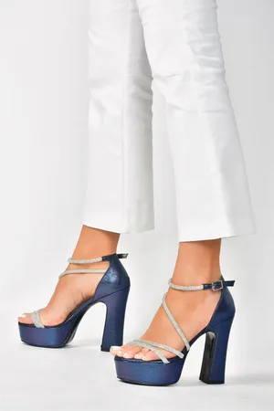 Fox Navy Blue Glitter Platform Chunky Heel Women