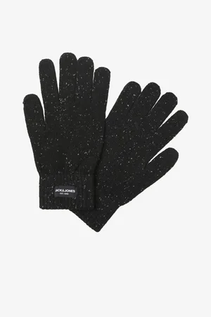 JACK & JONES Černé pánské žíhané rukavice Cliff - Pánské