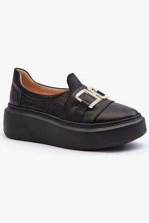 Lewski Shoes Kožené dámské polobotky na platformě černé Lewski