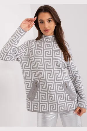 Wool Fashion Italia Šedobílý dámský rolák se vzory