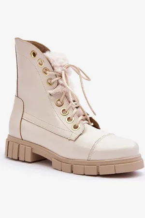 Lewski Shoes Kožené Dámské Botky S Kožešinou Jasnobežové Lewski 3296