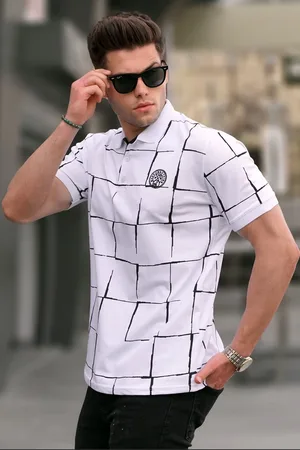 MADMEXT Bílé Vzorované Polo Tričko s Límcem 5887