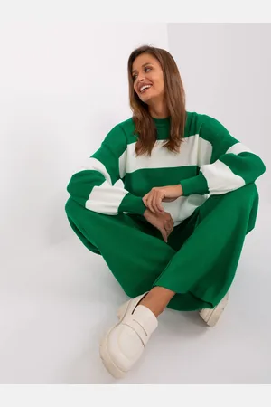 Factory Price Zelený a ecru oversize svetr s širokými pruhy