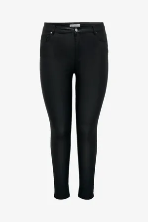 ONLY Černé dámské koženkové skinny fit džíny CARMAKOMA Anne - Dámské