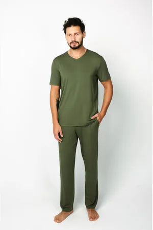 Italian Fashion Pánské pyžamo Dallas, krátký rukáv, dlouhé kalhoty - khaki