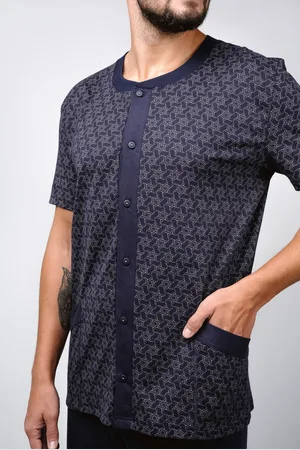 Italian Fashion Pánské pyžamo Ricardo, krátký rukáv, dlouhé nohavice - potisk/námořnická modrá