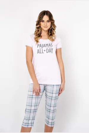 Italian Fashion Glamour dámské pyžamo, krátký rukáv, 3/4 nohavice - světle růžová/potisk