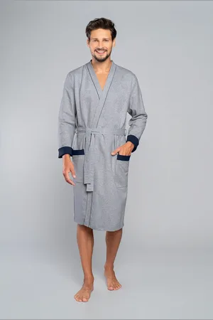 Italian Fashion Župan Gabriel s dlouhým rukávem - melanž/námořnická modř