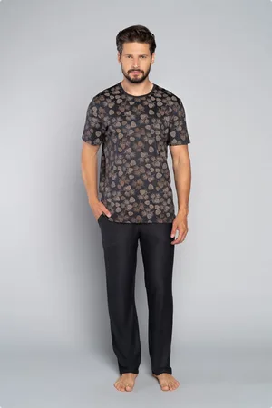 Italian Fashion Pánské pyžamo Pinus, krátký rukáv, dlouhé nohavice - potisk/grafit