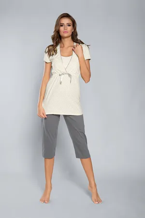 Italian Fashion Pyžamo Felicita s krátkým rukávem, 3/4 kalhoty - žlutá/šedá