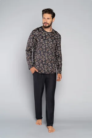 Italian Fashion Pánské pyžamo Pinus, dlouhý rukáv, dlouhé nohavice - potisk/grafit