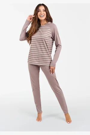 Italian Fashion Dámské pyžamo Oda dlouhé rukávy, dlouhé kalhoty - potisk cappuccino/cappuccino