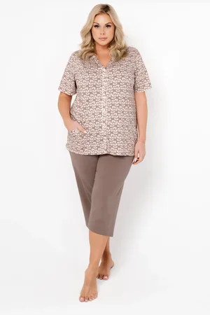 Italian Fashion Dámské pyžamo Ramira, krátký rukáv, 3/4 kalhoty - potisk/cappuccino