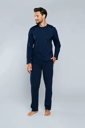 Italian Fashion Pánské pyžamo Niko, dlouhý rukáv, dlouhé kalhoty - tmavě