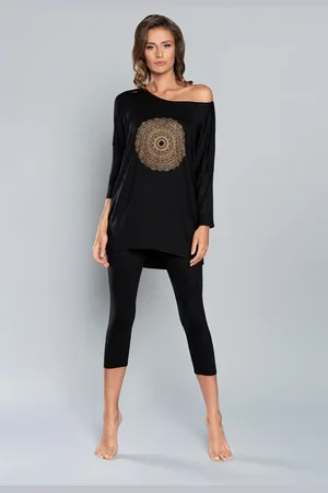 Italian Fashion Pyžamo Mandala 3/4 rukáv, 3/4 nohavice - černé